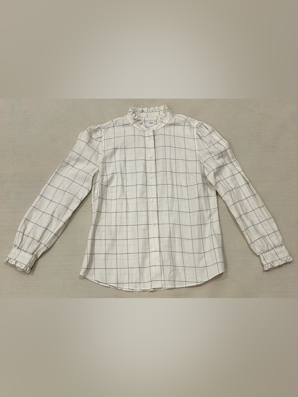 Untuckit Women’s Button Up Blouse Ivory Window Pane Collared Size 6